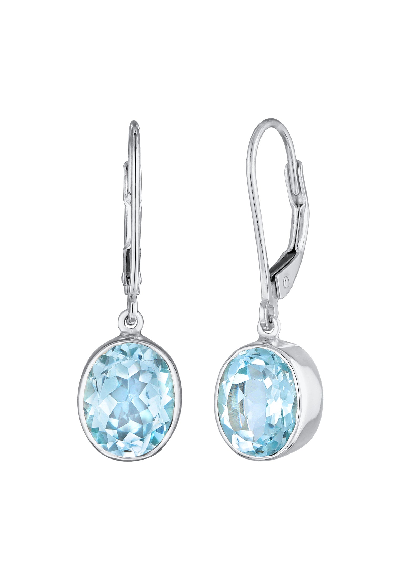 Earrings Ear Hanger Solitaire Round Topaz In 925 Sterling Silver