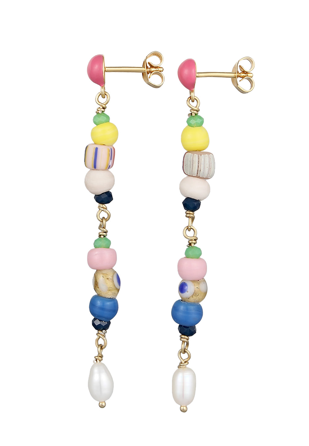 Anting-anting Gantungan Manik-manik Mutiara Air Tawar Berwarna-warni Enamel Perak Sterling 925 Berlapis Emas