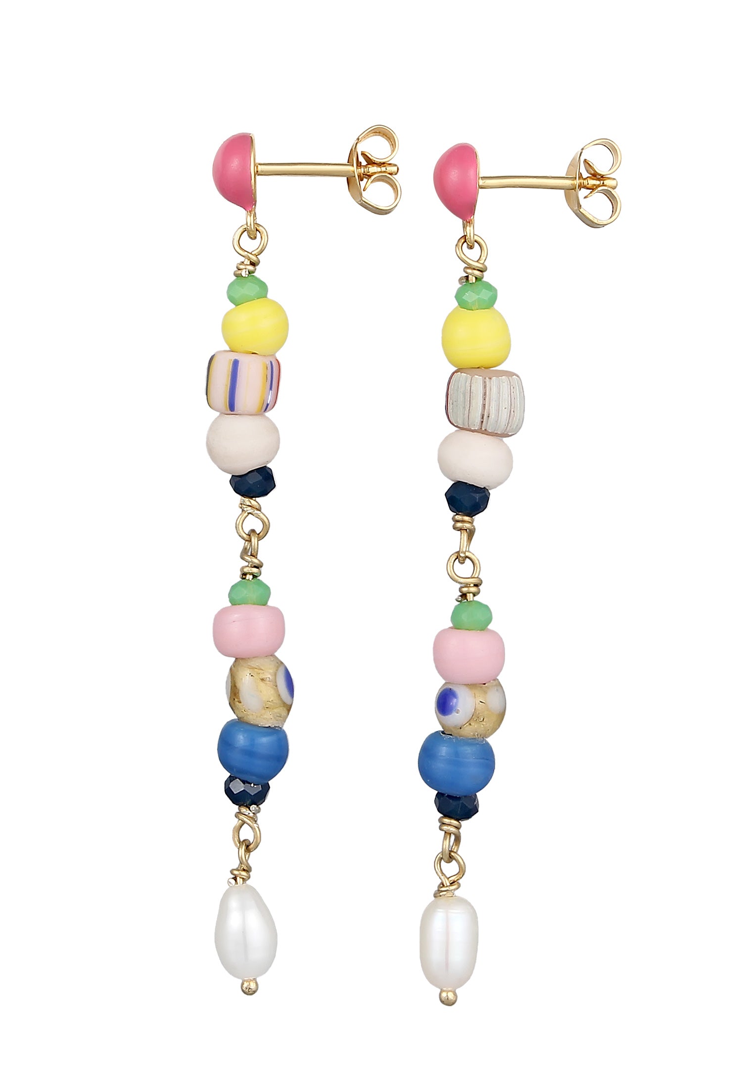 Anting-anting Gantungan Manik-manik Mutiara Air Tawar Berwarna-warni Enamel Perak Sterling 925 Berlapis Emas