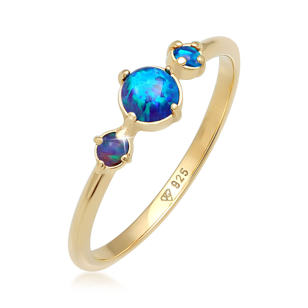 Cincin Geo Vintage Trend Opal Sintetis Perak Sterling 925