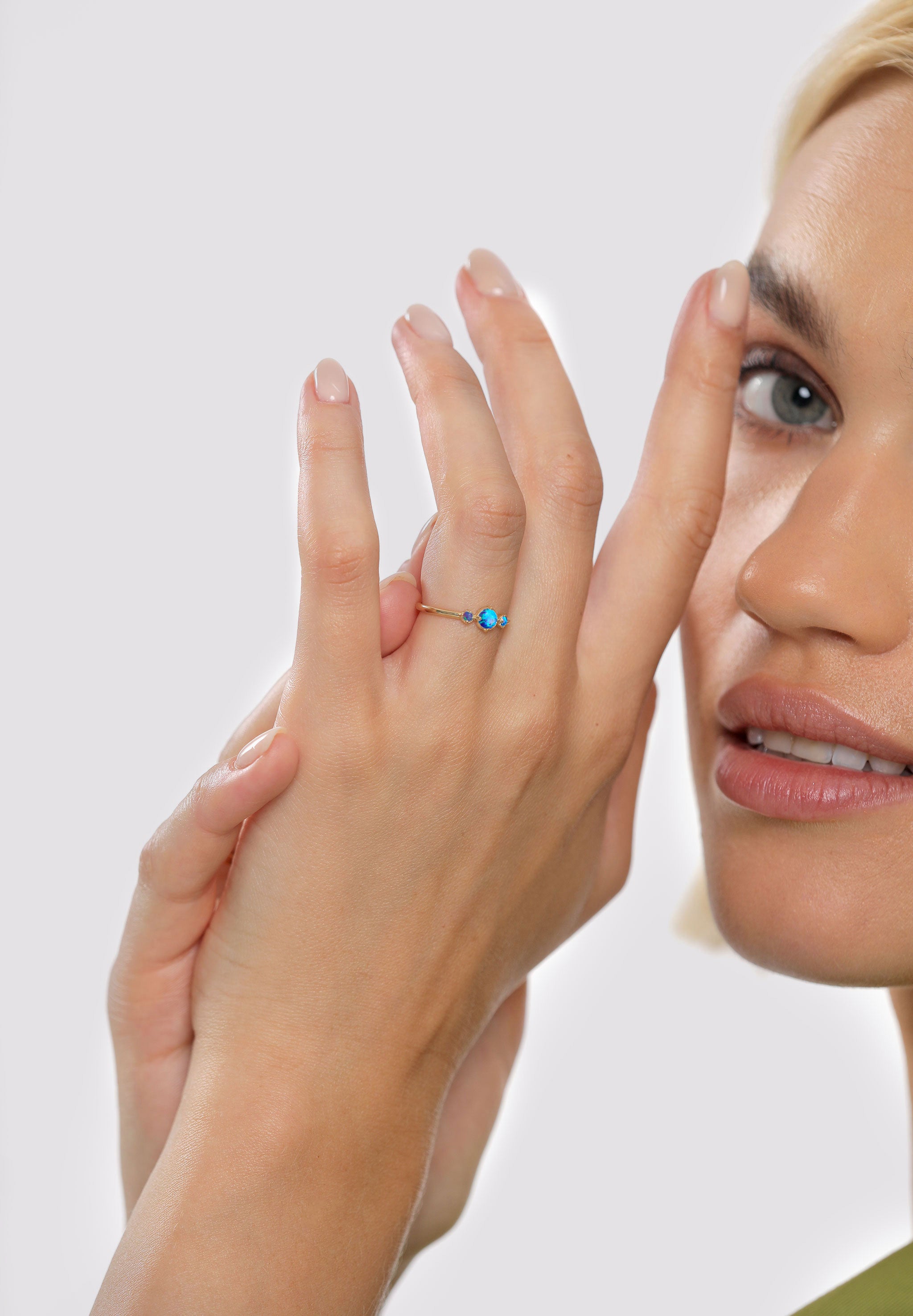 Cincin Geo Vintage Trend Opal Sintetis Perak Sterling 925