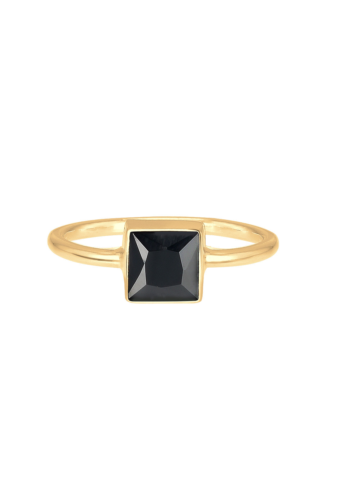 Cincin Zirkonia Persegi Hitam Perak Sterling 925 Berlapis Emas