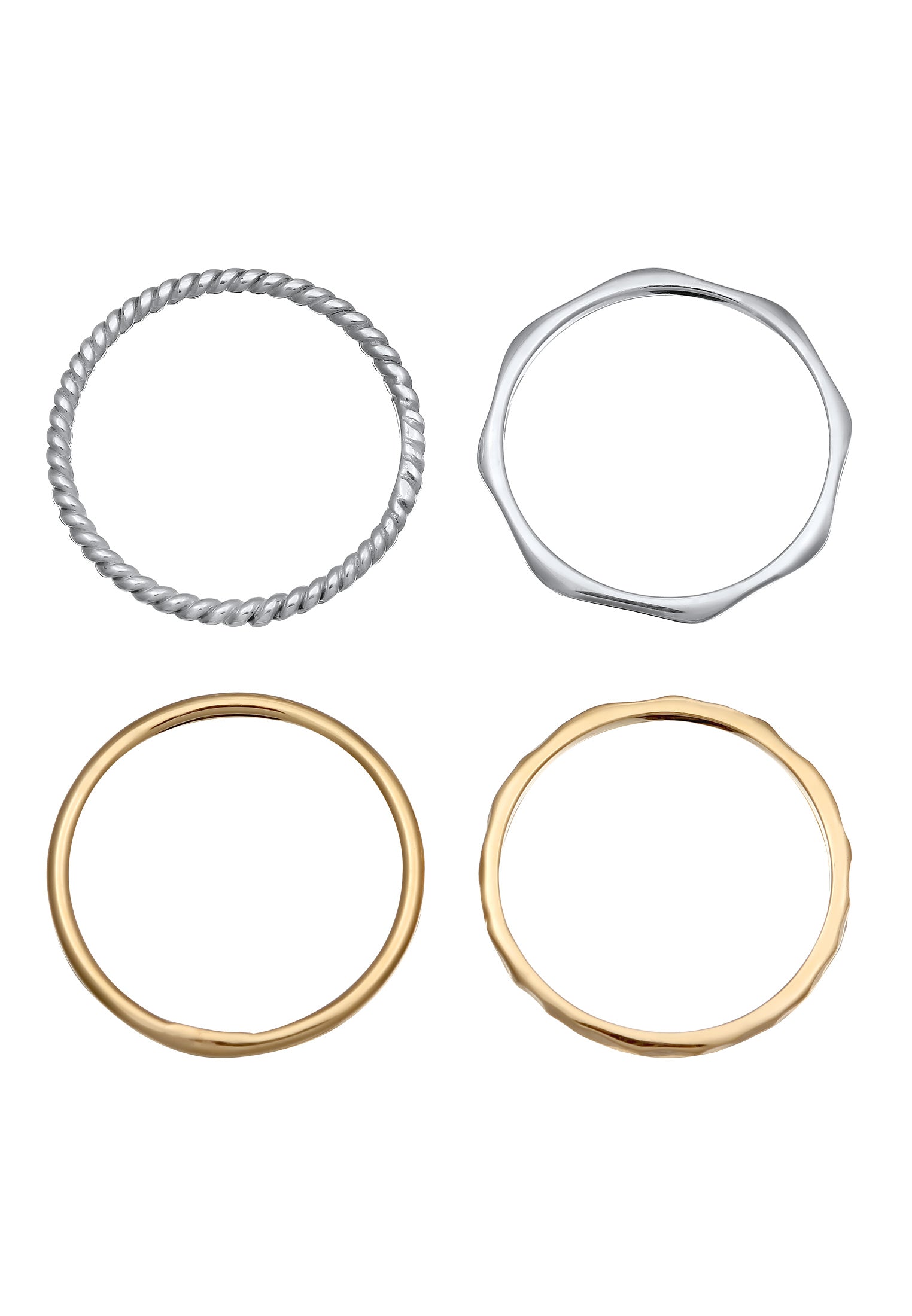 Set Cincin Tumpuk Dasar Dua Warna Perak Sterling 925 Berlapis Emas