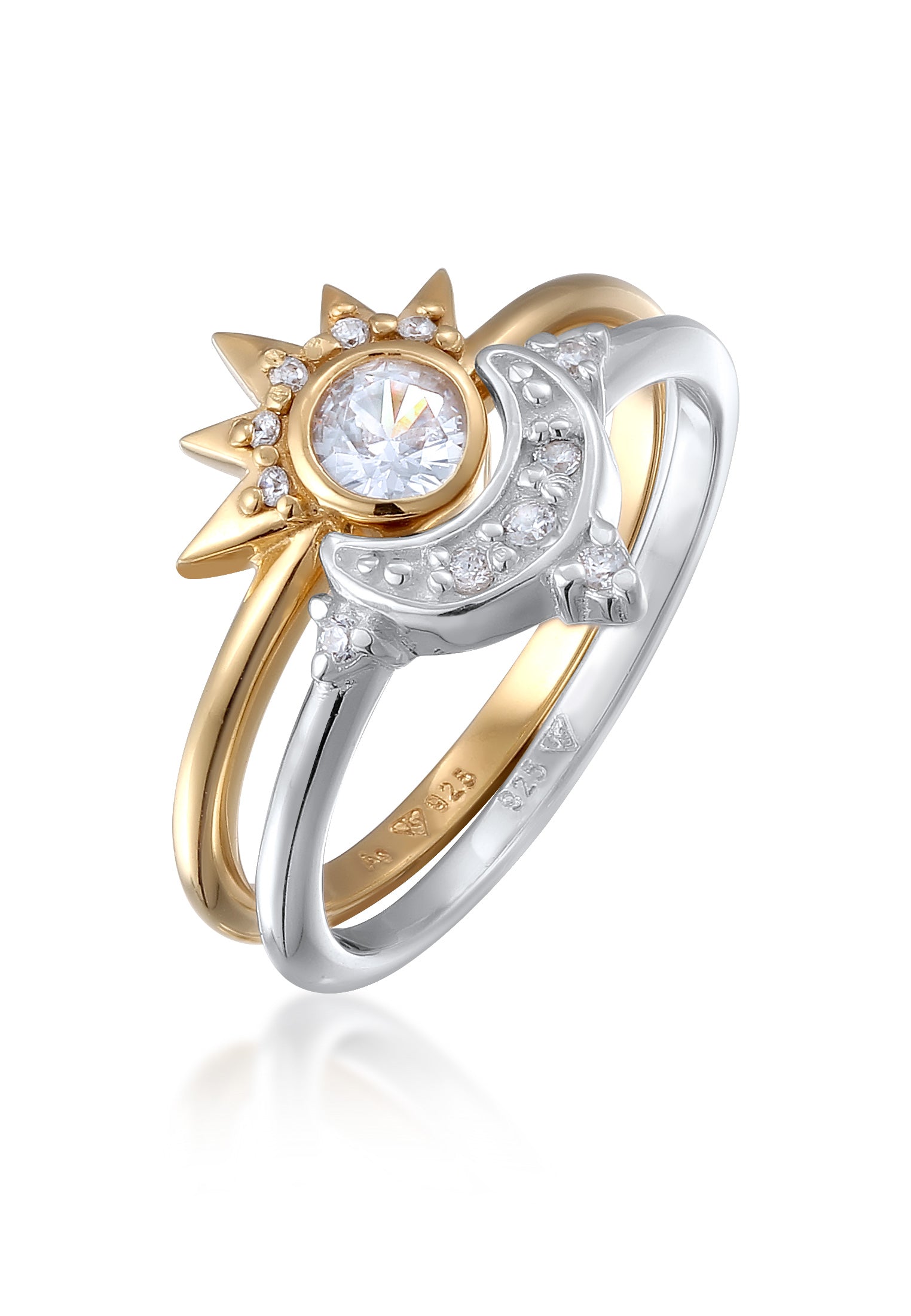 Cincin Bintang Zirkonia Putih 925 Perak Sterling Berlapis Emas Dua Warna