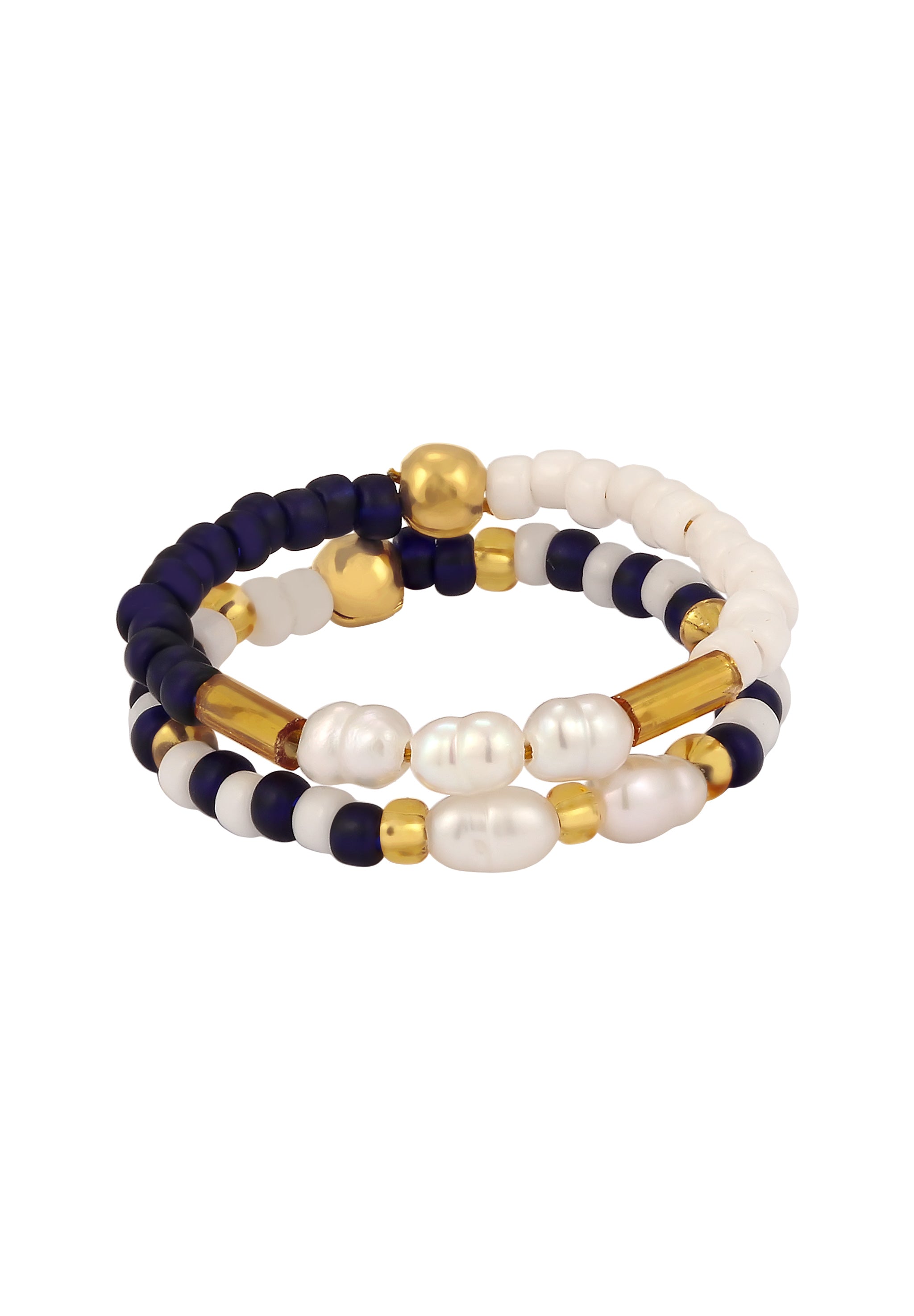 Ring Set Beads Blue Freshwater Pearls 925 Sterling Silver Gold Plated