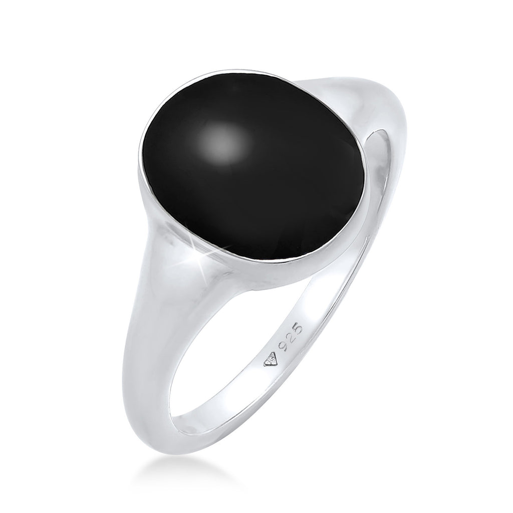 Ring Signet Classic Oval Enamel In 925 Sterling Silver