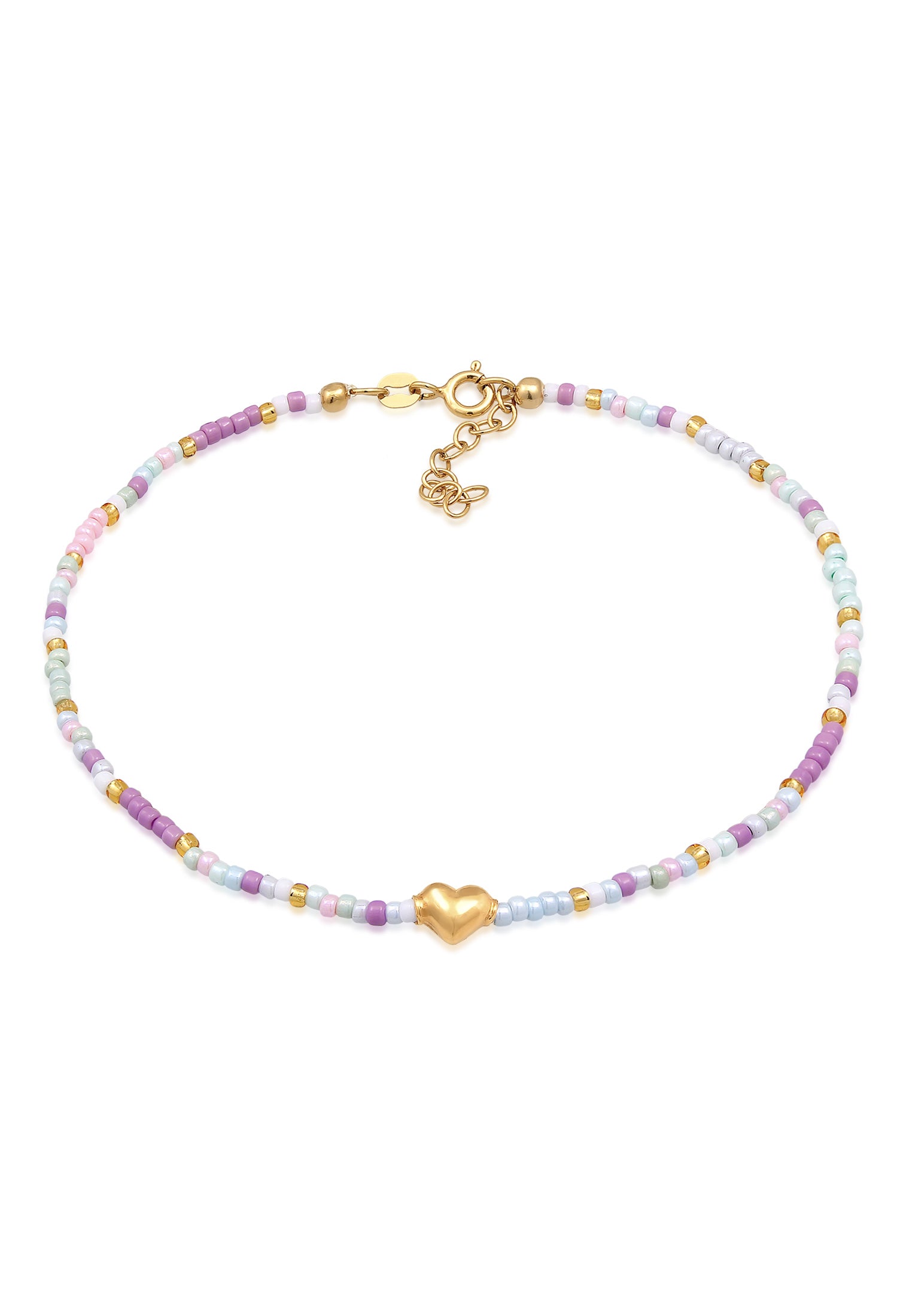 Anklet Heart Beads Summer Style in 925 Sterling Silver Gold Plated