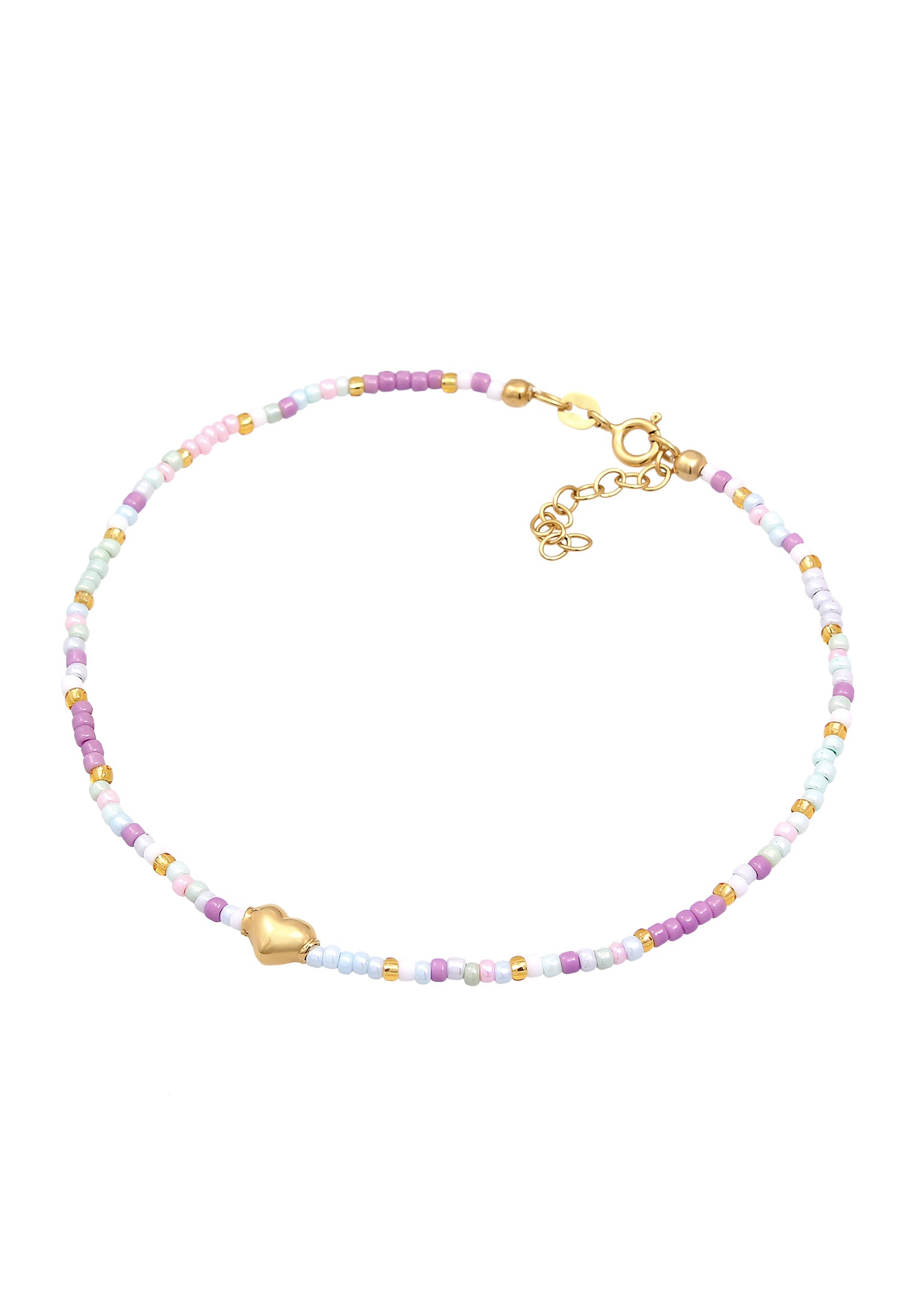 Anklet Heart Beads Summer Style in 925 Sterling Silver Gold Plated