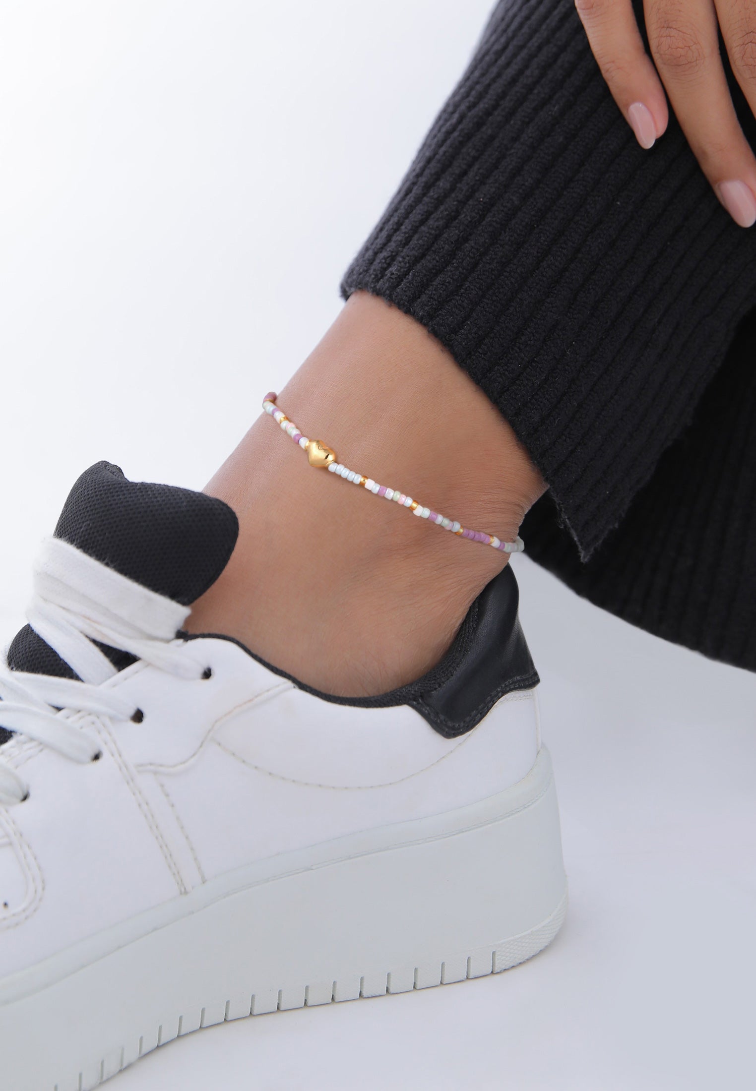 Anklet Heart Beads Summer Style in 925 Sterling Silver Gold Plated