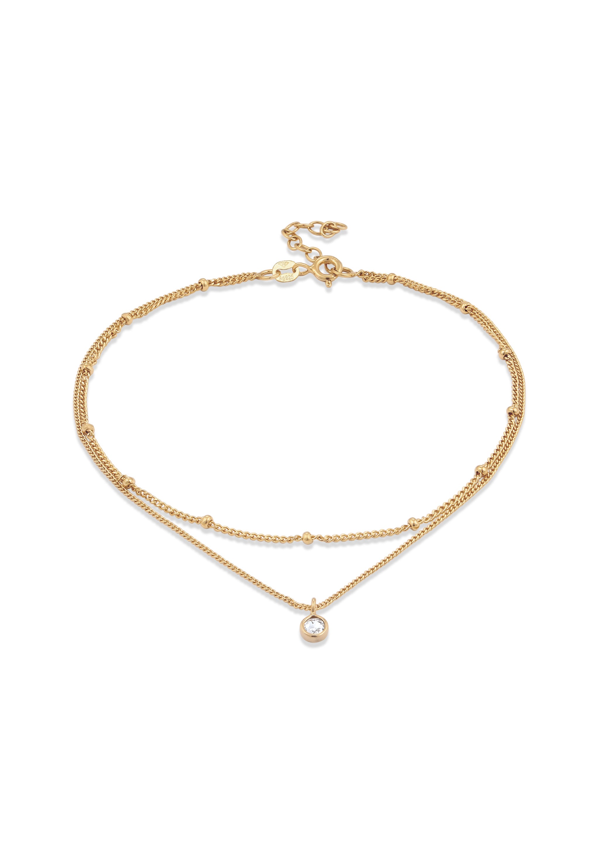 Anklet Ball Crystals 925 Sterling Silver Gold Plated