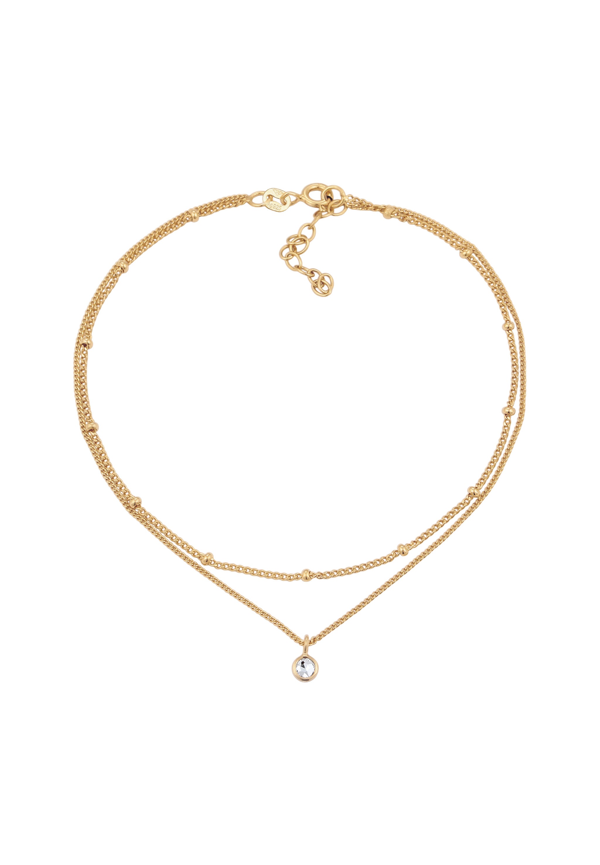 Anklet Ball Crystals 925 Sterling Silver Gold Plated