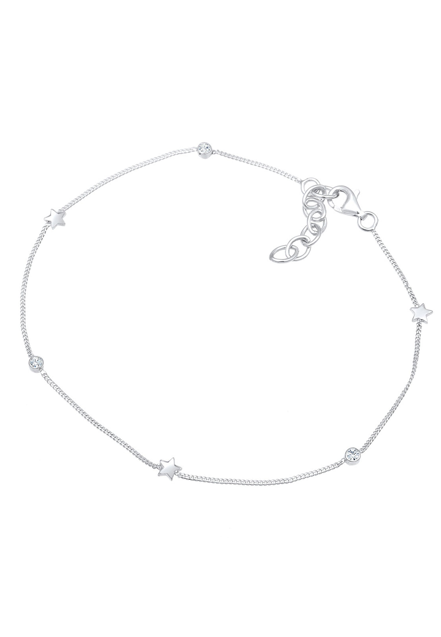 Anklet Solitaire Star Crystals 925 Sterling Silver