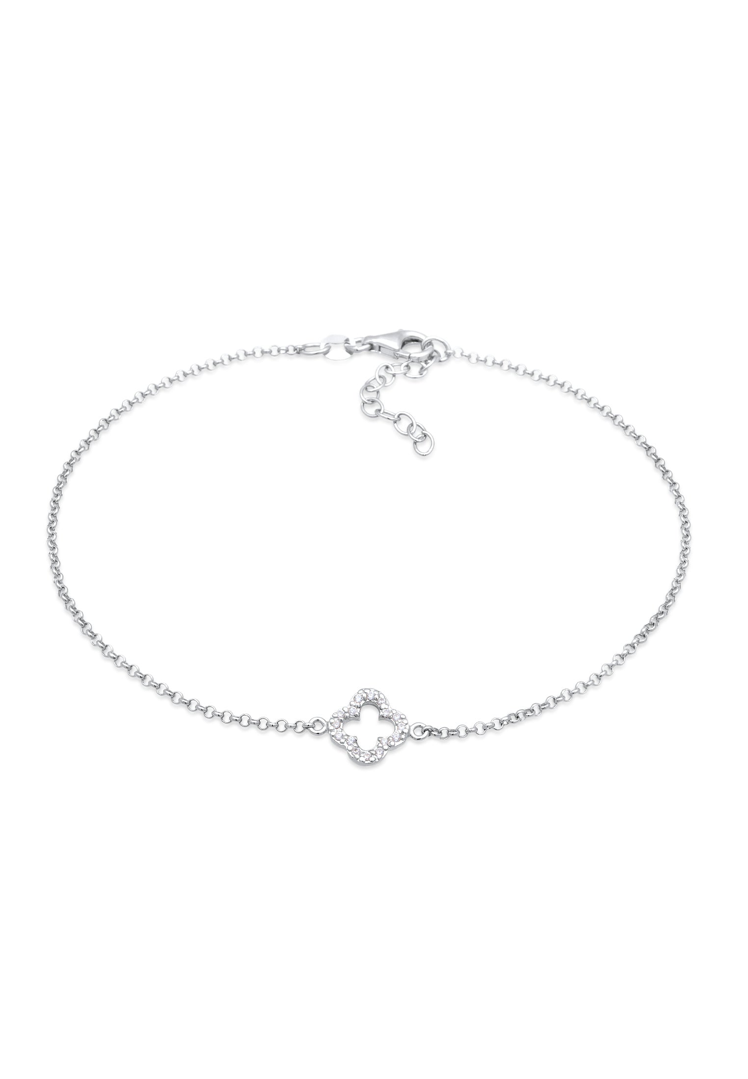 Anklet Cloverleaf Lucky Charm Zirconia in 925 Sterling Silver