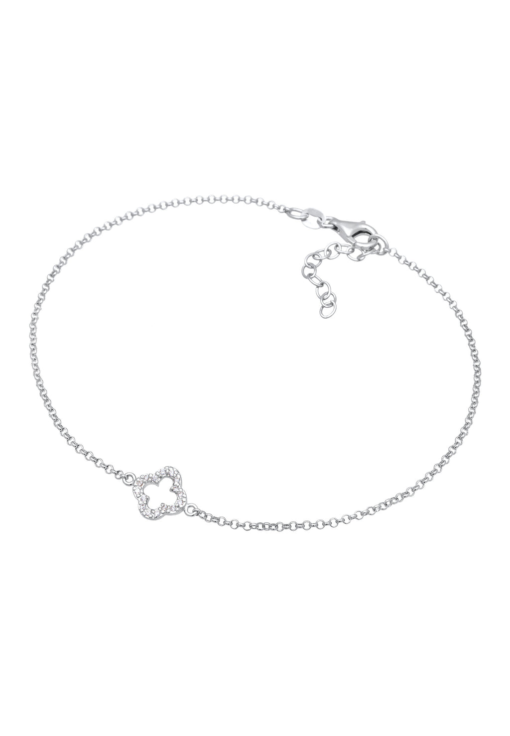 Anklet Cloverleaf Lucky Charm Zirconia in 925 Sterling Silver