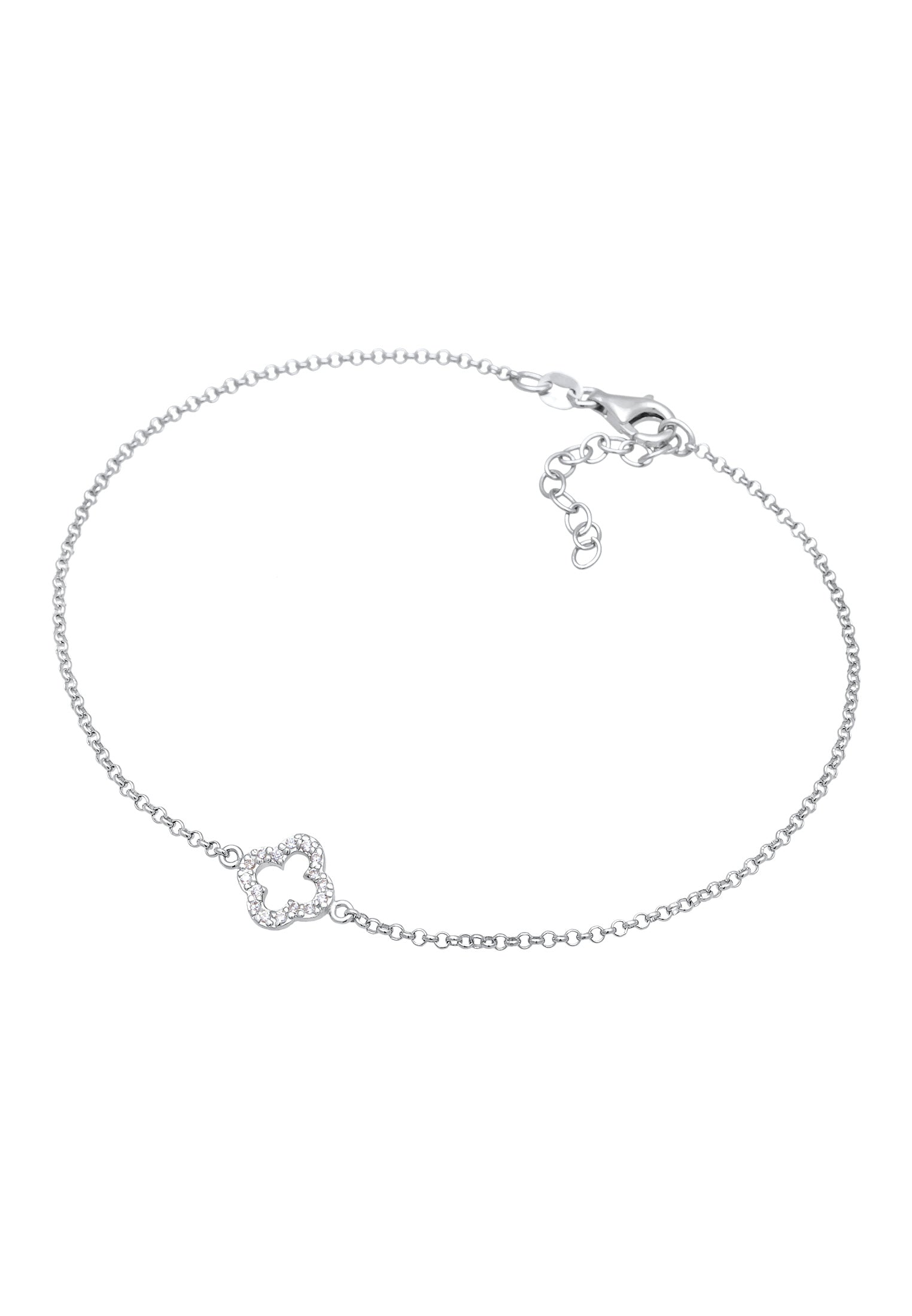 Anklet Cloverleaf Lucky Charm Zirconia in 925 Sterling Silver