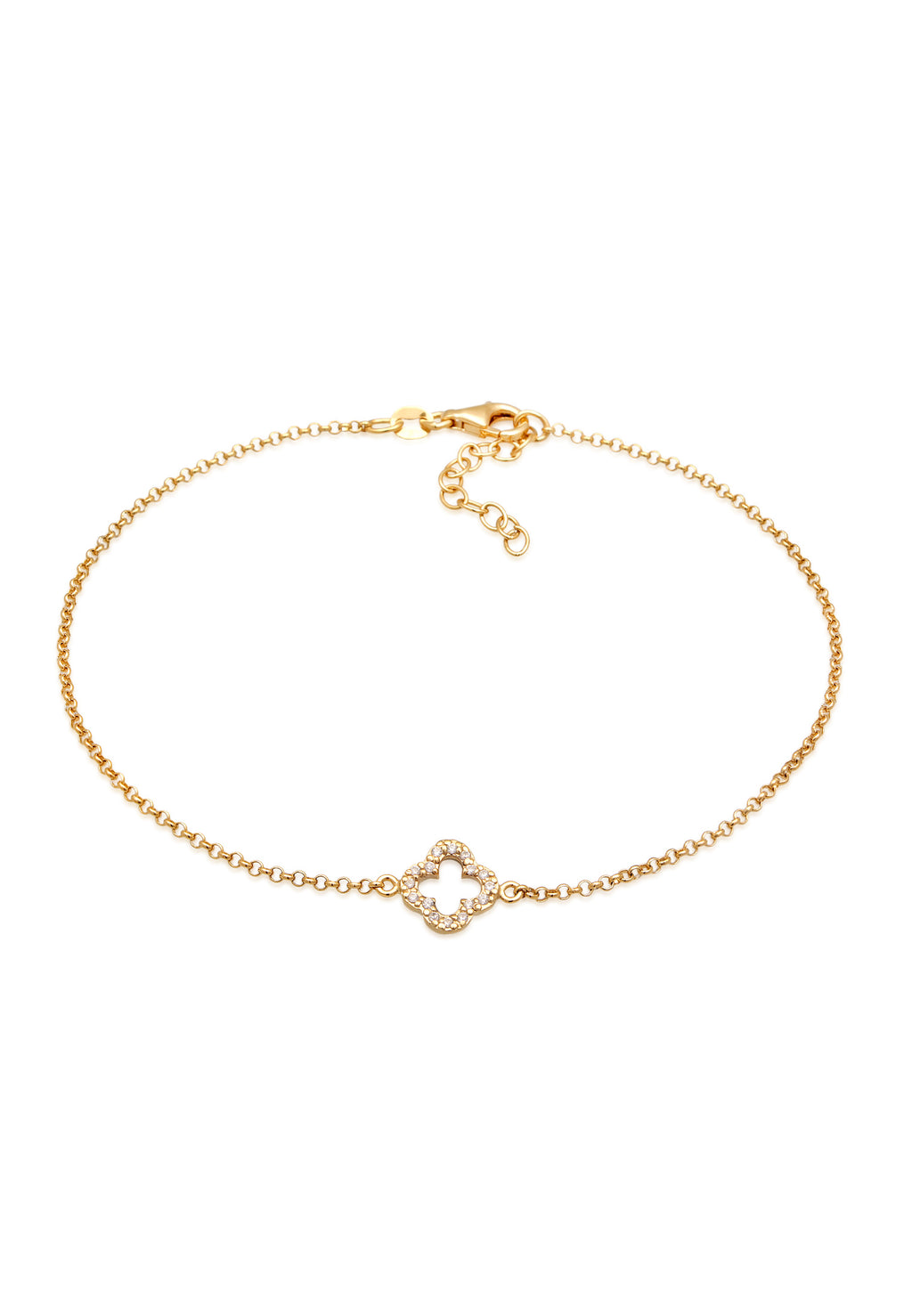 Anklet Cloverleaf Lucky Charm Zirconia in 925 Sterling Silver