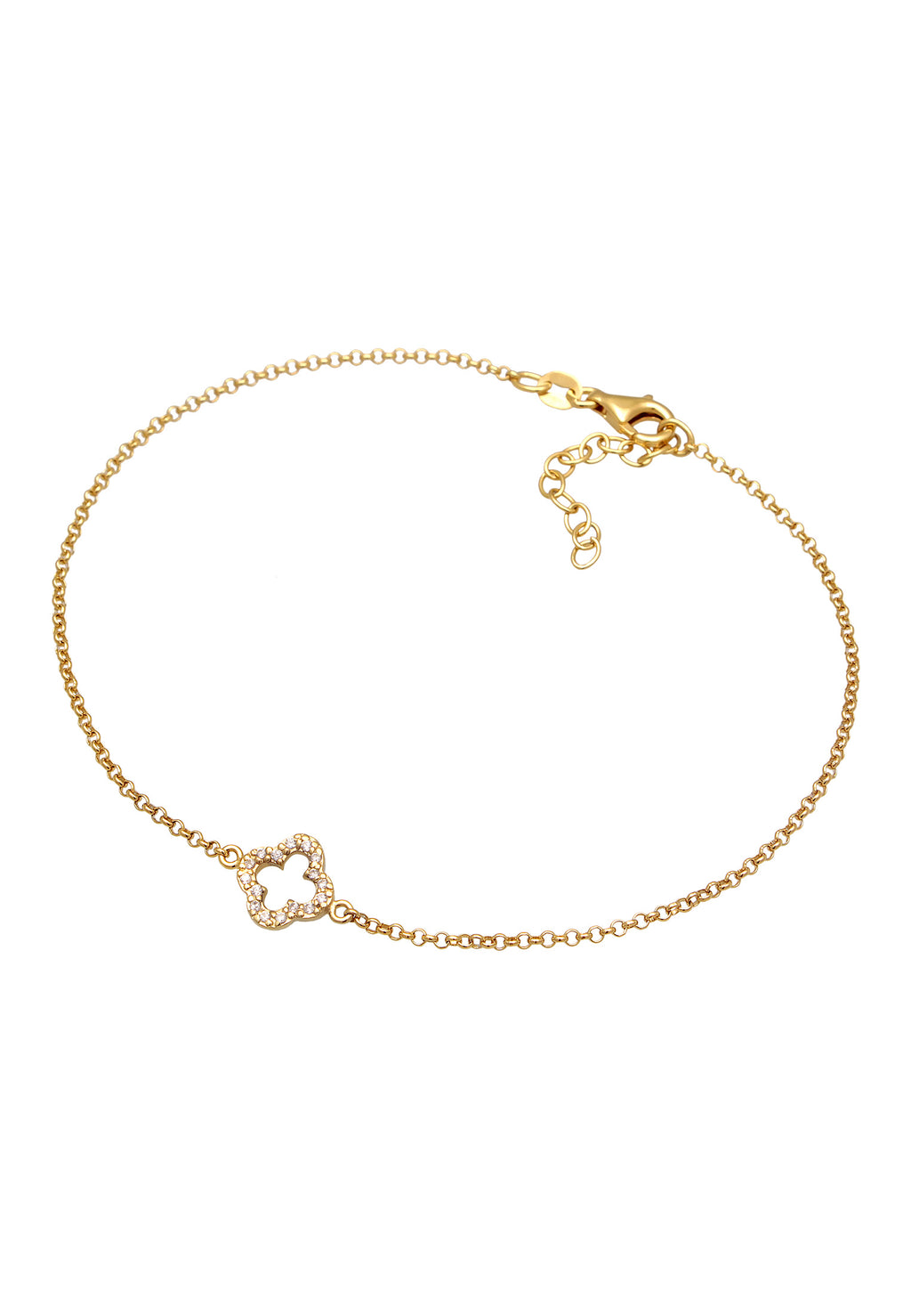 Anklet Cloverleaf Lucky Charm Zirconia in 925 Sterling Silver