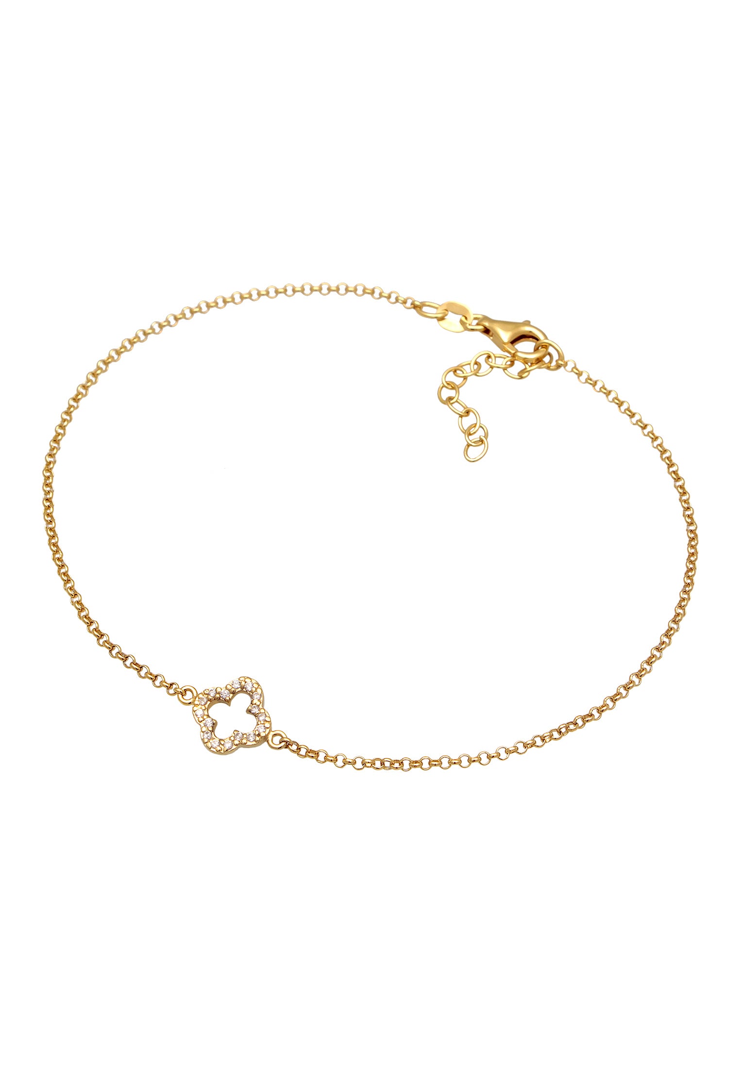 Anklet Cloverleaf Lucky Charm Zirconia in 925 Sterling Silver