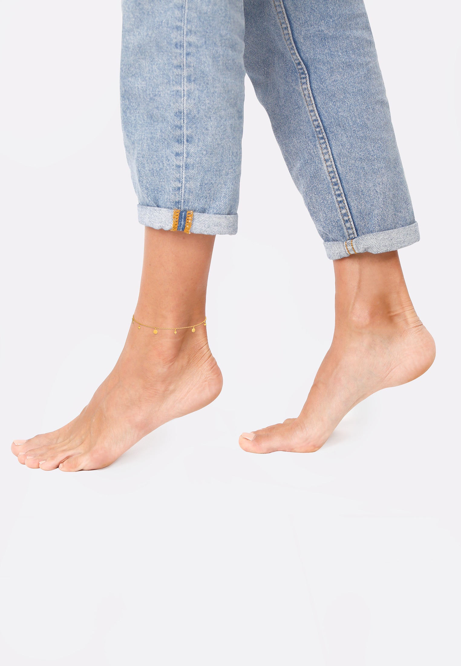 Anklet Plate Boho Style in 925 Sterling Silver Gold Plated