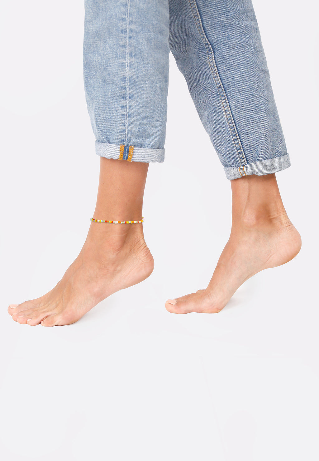 Anklet Glass Beads Colorful Pearls in 925 Sterling Silver Gold Plated
