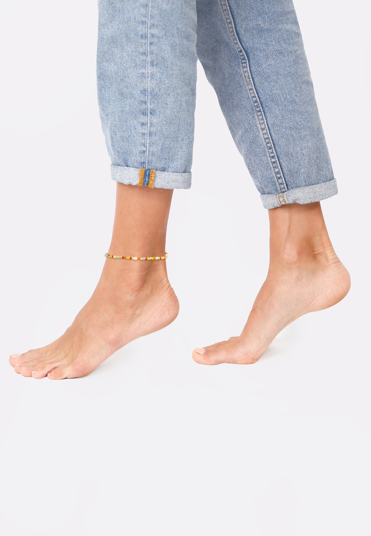 Anklet Glass Beads Colorful Pearls in 925 Sterling Silver Gold Plated