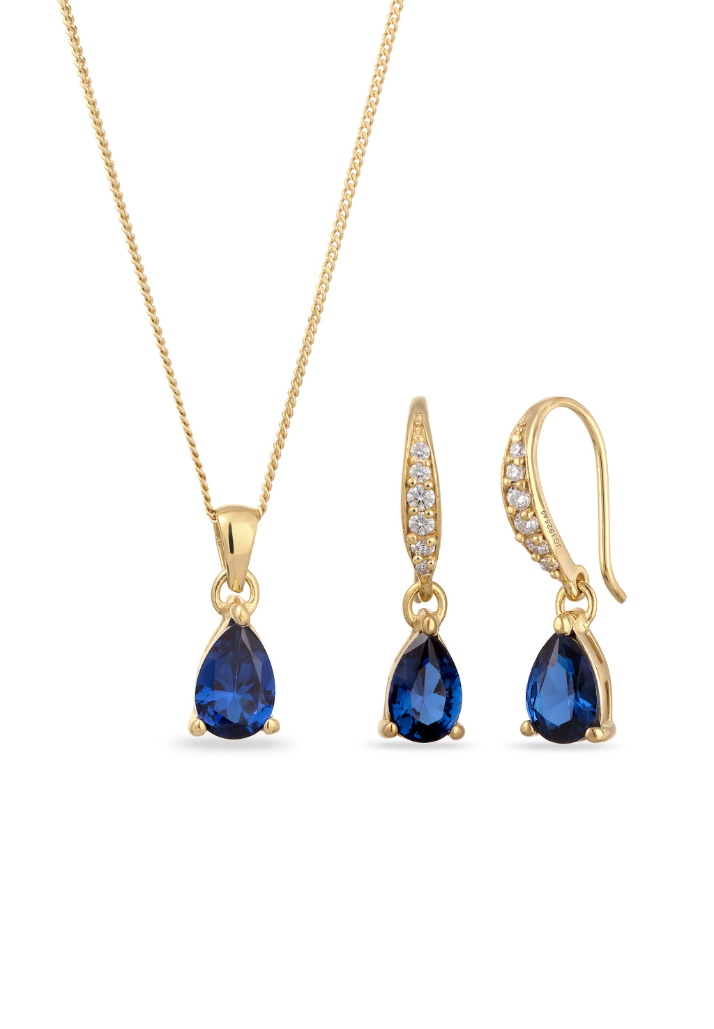 Set Perhiasan Safir Zirkonia Biru Tetes Perak Sterling 925