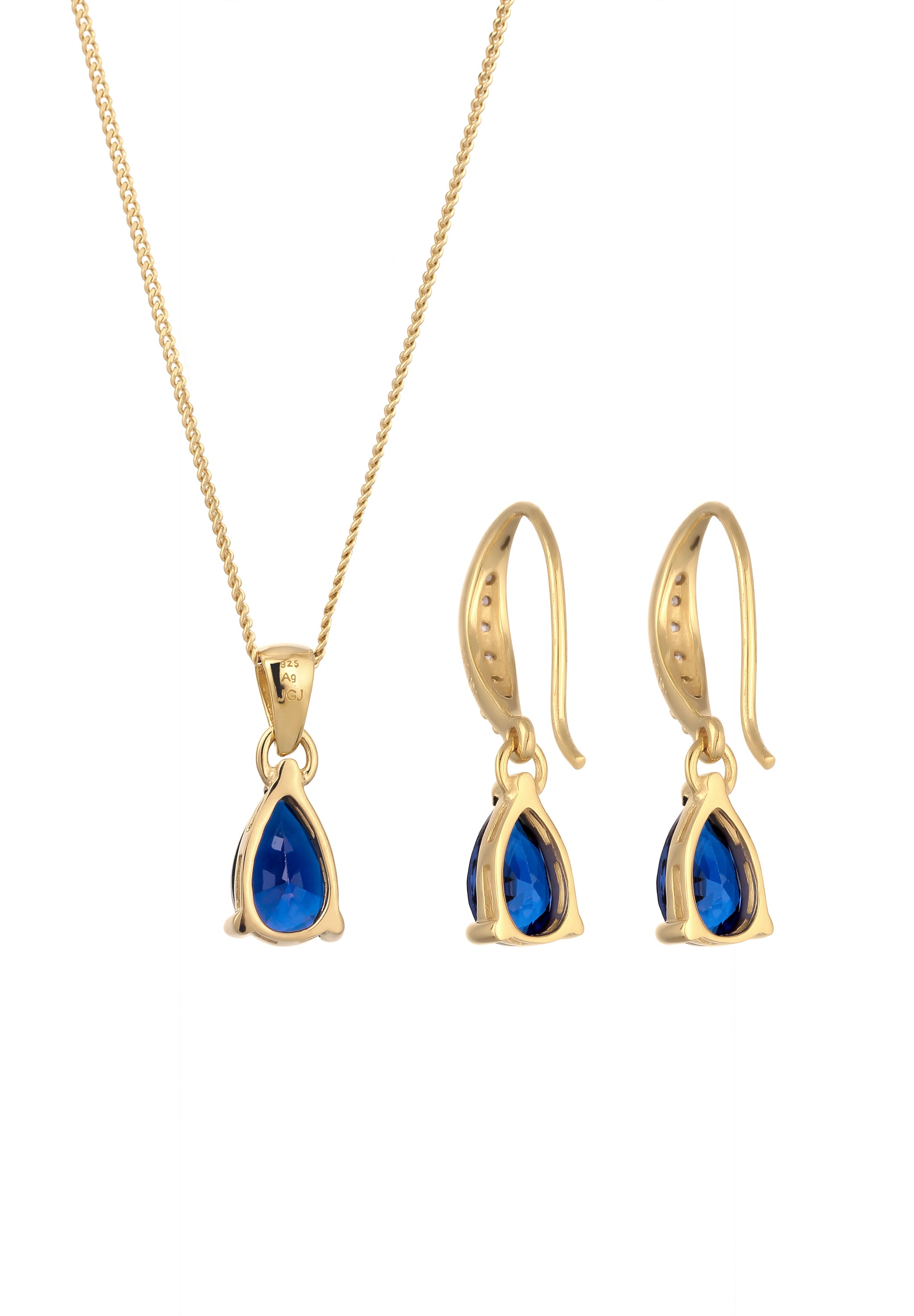 Set Perhiasan Safir Zirkonia Biru Tetes Perak Sterling 925