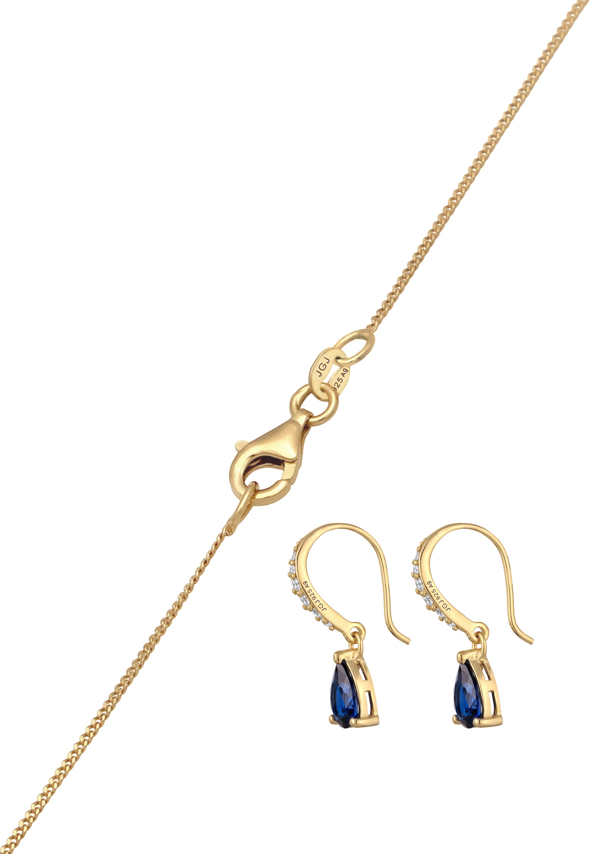 Set Perhiasan Safir Zirkonia Biru Tetes Perak Sterling 925