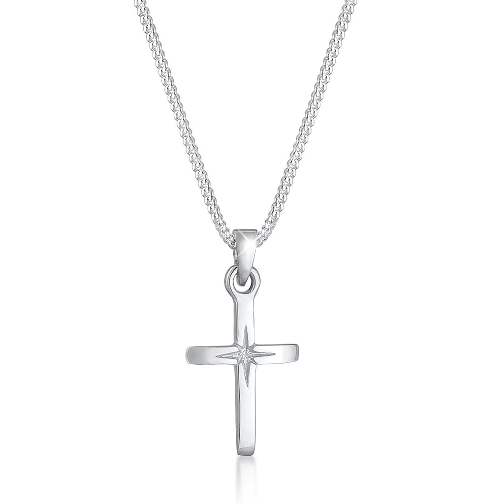 Silver Perhiasan Wanita Perak Asli - Silver Kalung  Cross Star Engraving Filigree