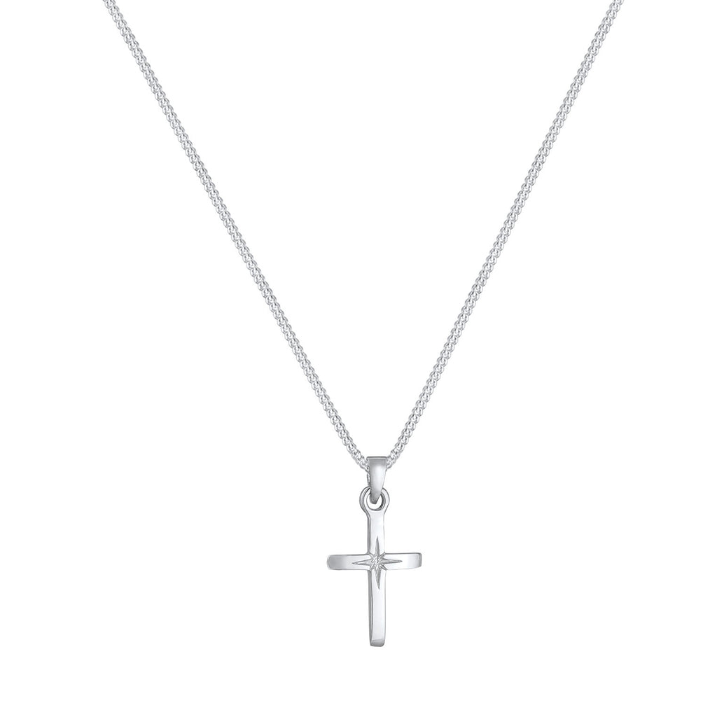 Silver Perhiasan Wanita Perak Asli - Silver Kalung  Cross Star Engraving Filigree