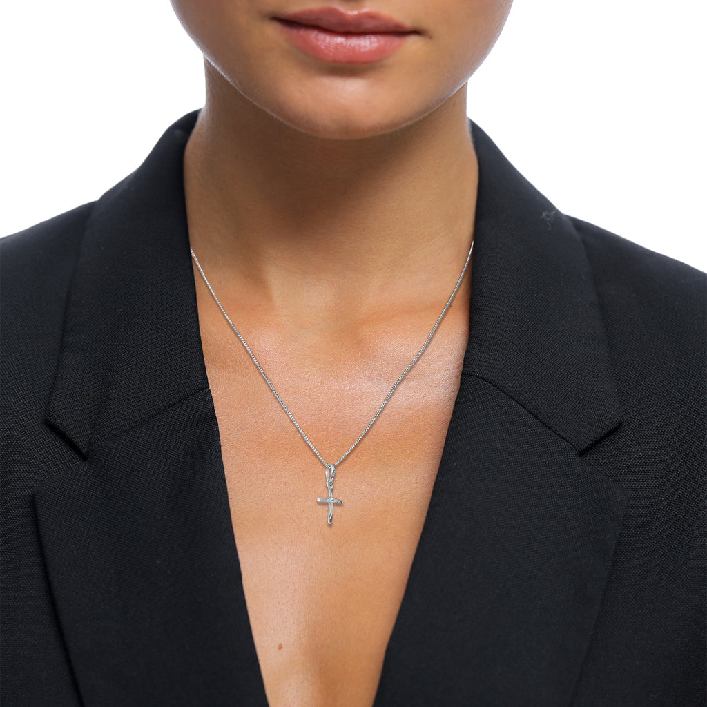 Silver - Elli | Star Engraved Cross Necklace 925 Silver
