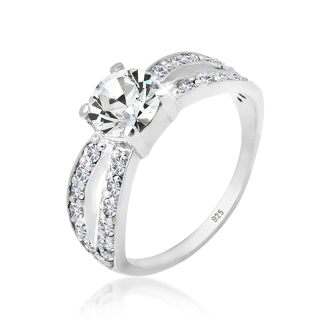 Silver - Elli | Solitaire Glamorous Ring 925 Silver White – Embellished with Crystals by Swarovski®