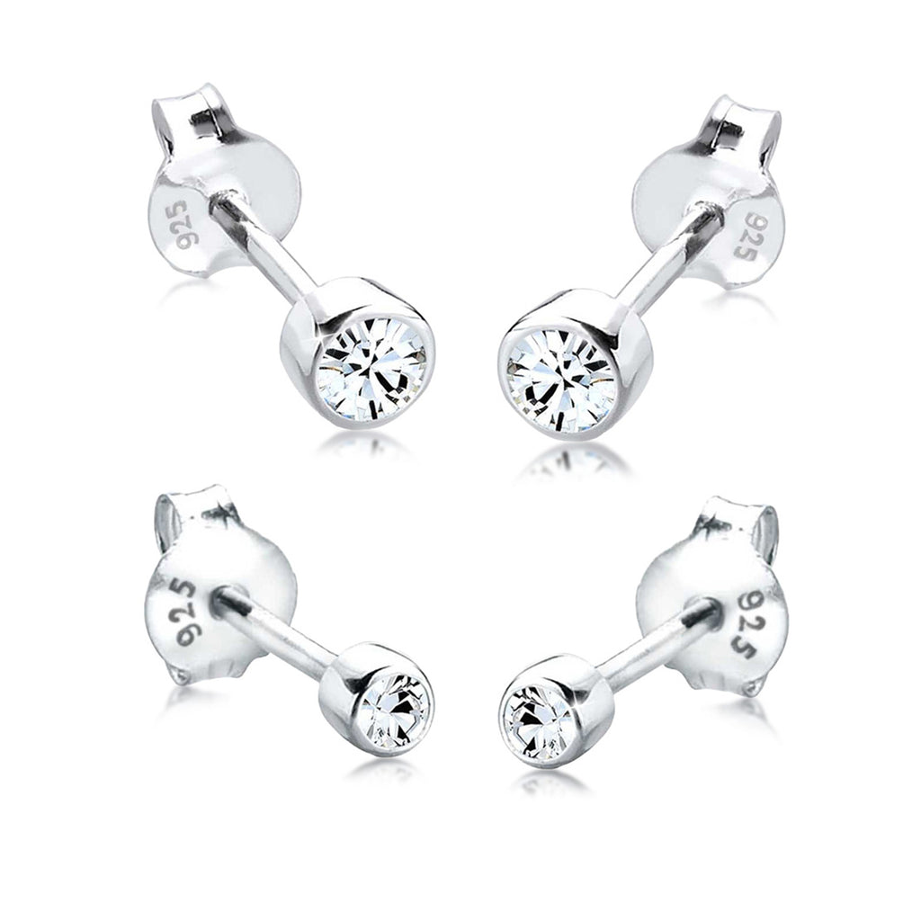 Silver Perhiasan Wanita Perak Asli - Silver Anting Set Classic Crystal