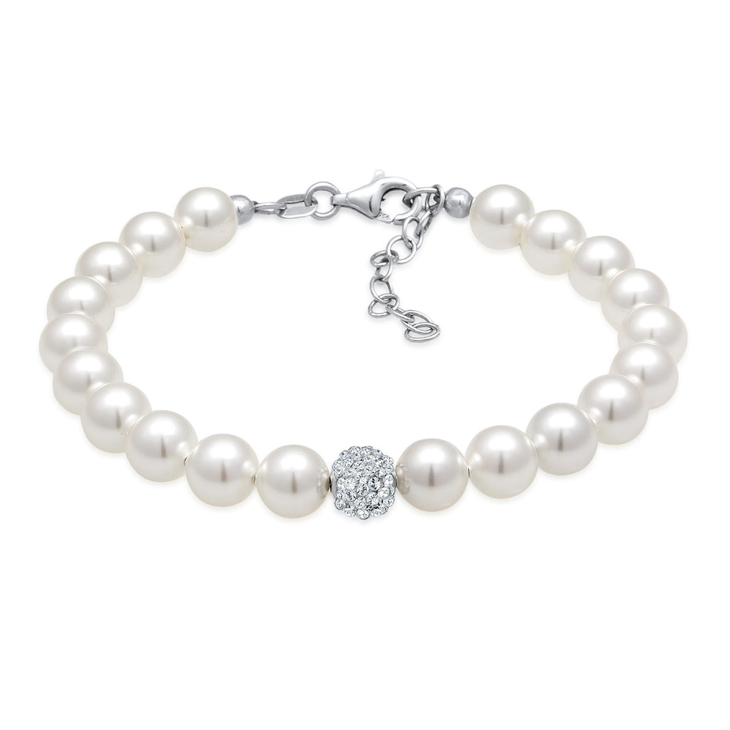 Silver Perhiasan Wanita Perak Asli - Silver Gelang Crystal Mutiara Sintetis