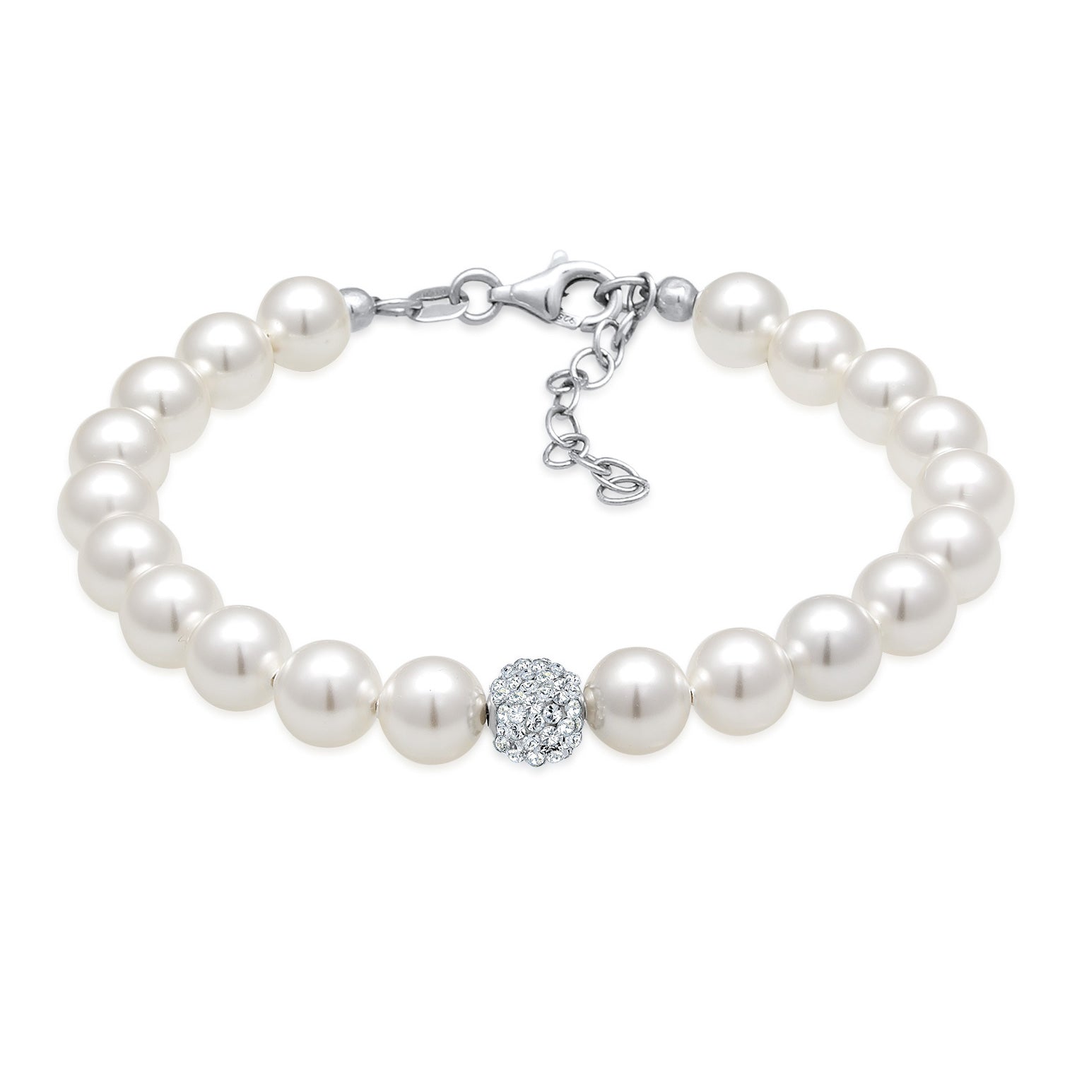 Silver Perhiasan Wanita Perak Asli - Silver Gelang Crystal Mutiara Sintetis