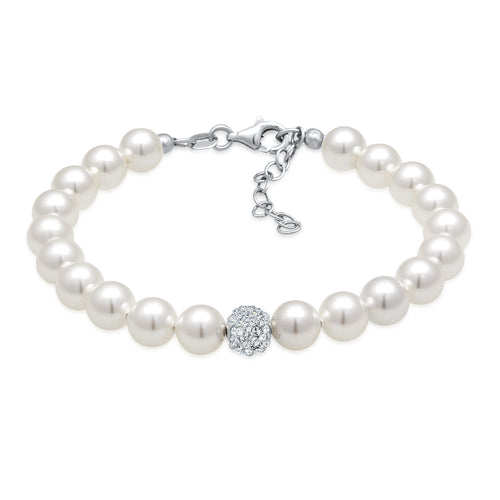 Silver Perhiasan Wanita Perak Asli - Silver Gelang Crystal Mutiara Sintetis