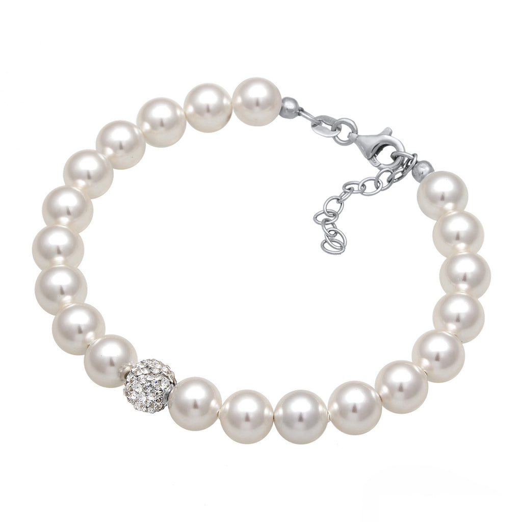 Silver Perhiasan Wanita Perak Asli - Silver Gelang Crystal Mutiara Sintetis