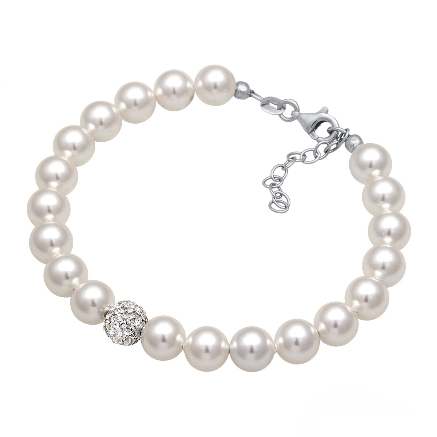 Silver Perhiasan Wanita Perak Asli - Silver Gelang Crystal Mutiara Sintetis