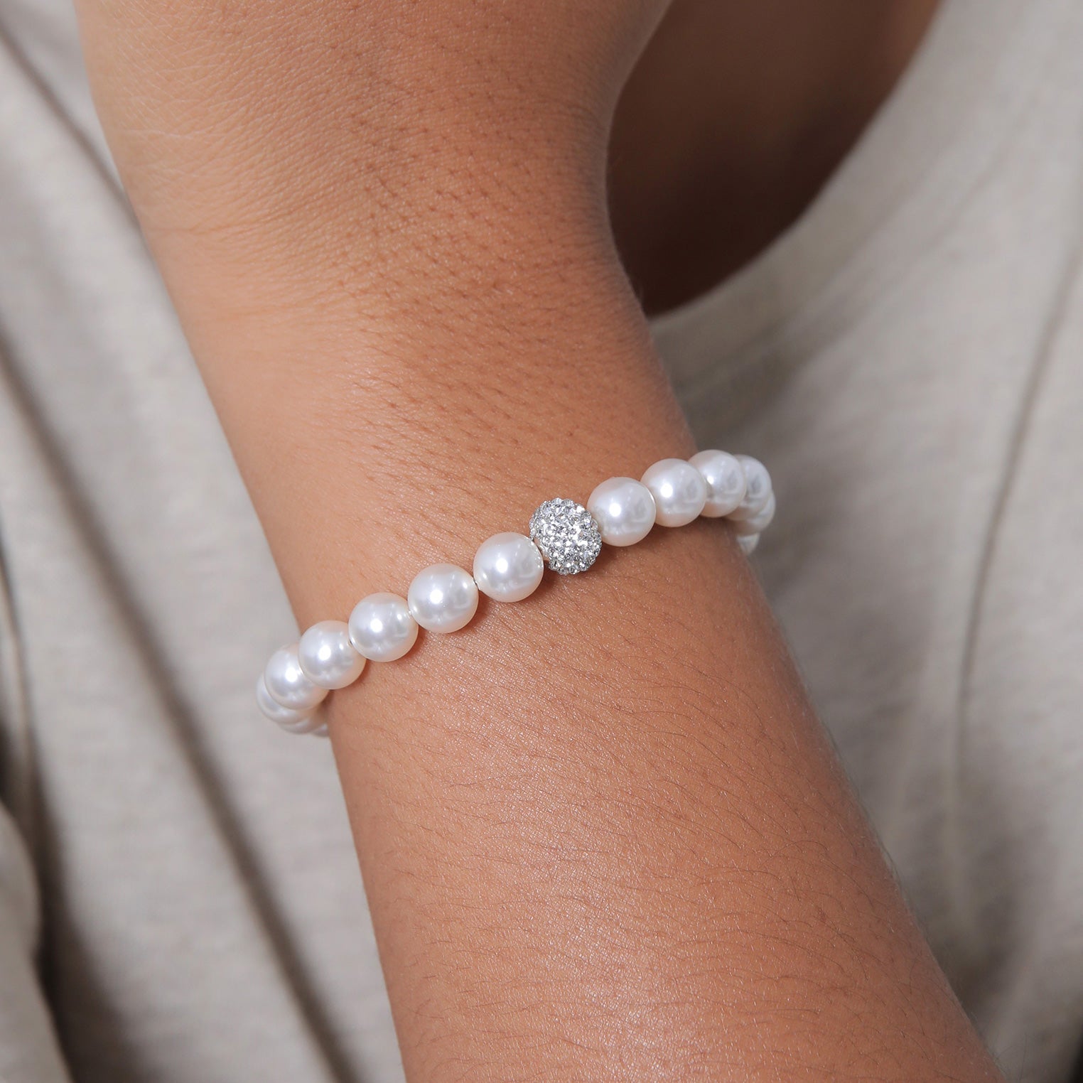 Silver Perhiasan Wanita Perak Asli - Silver Gelang Crystal Mutiara Sintetis