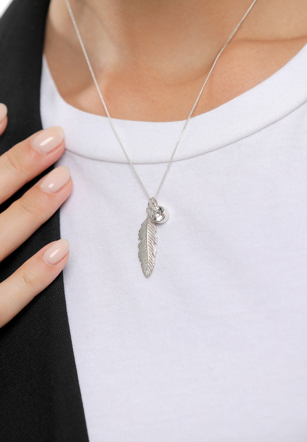 Silver Kalung Perhiasan Perak 925 Wanita Feather Boho Crystal