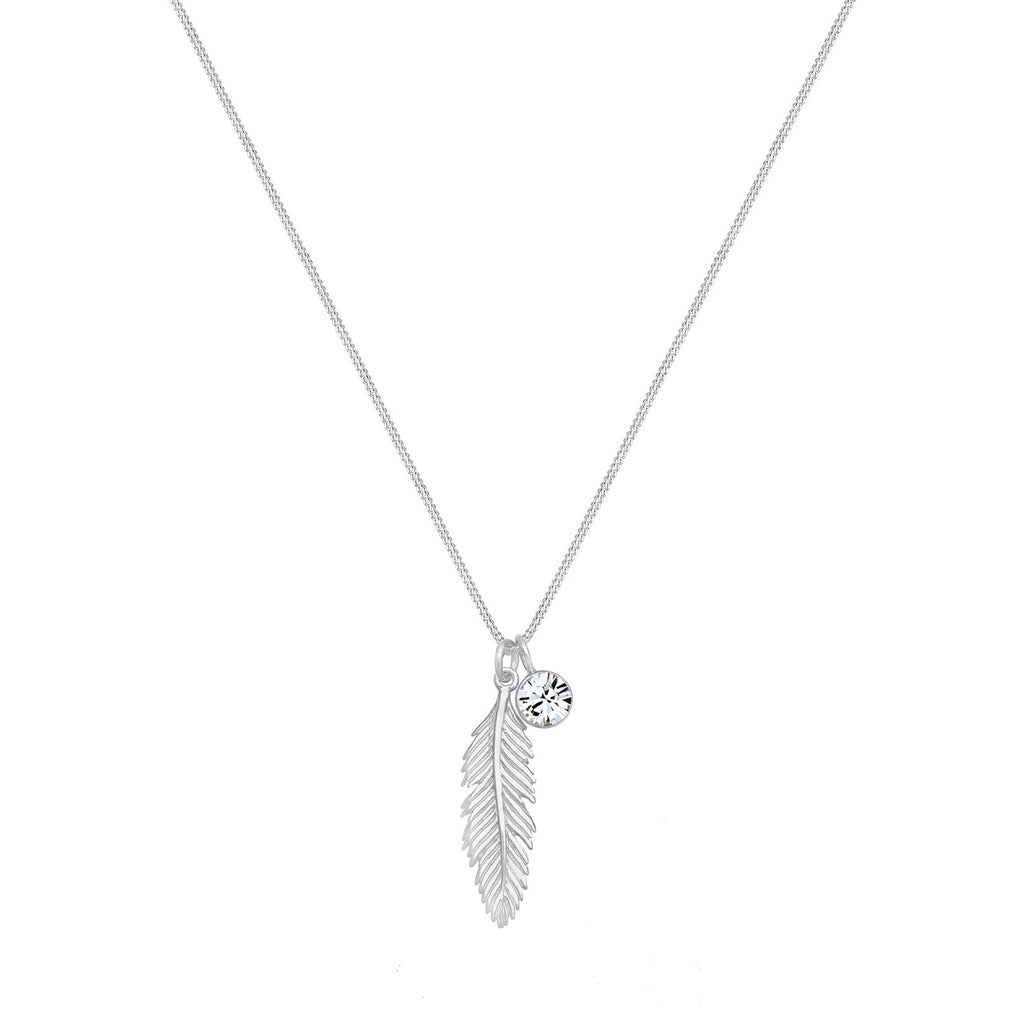 Silver Perhiasan Wanita Perak Asli - Silver Kalung   Feather Boho Crystal