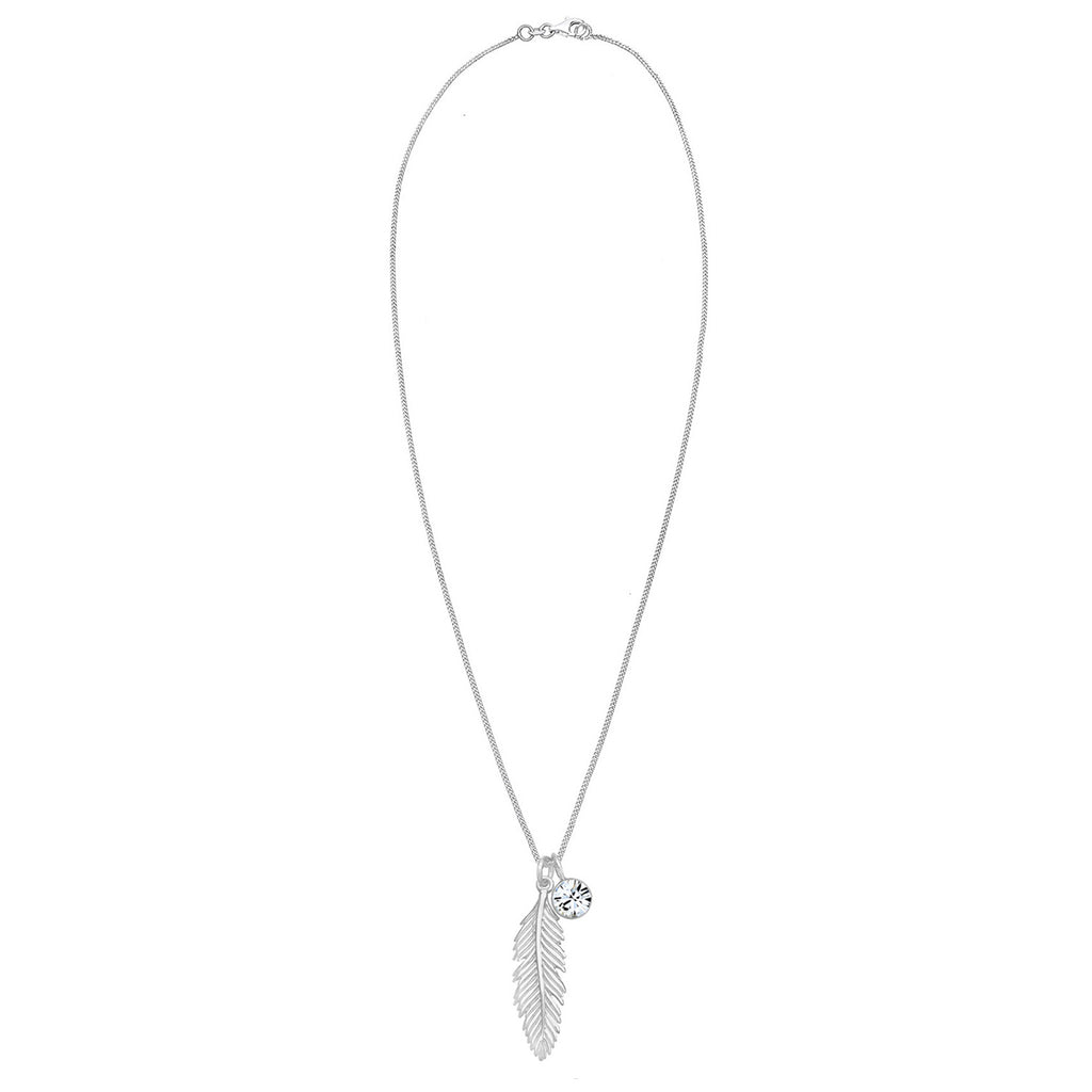 Silver Perhiasan Wanita Perak Asli - Silver Kalung   Feather Boho Crystal