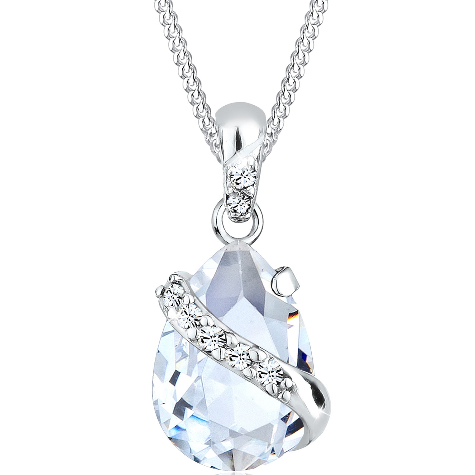 White Perhiasan Wanita Perak Asli - Silver Kalung Drop Crystal