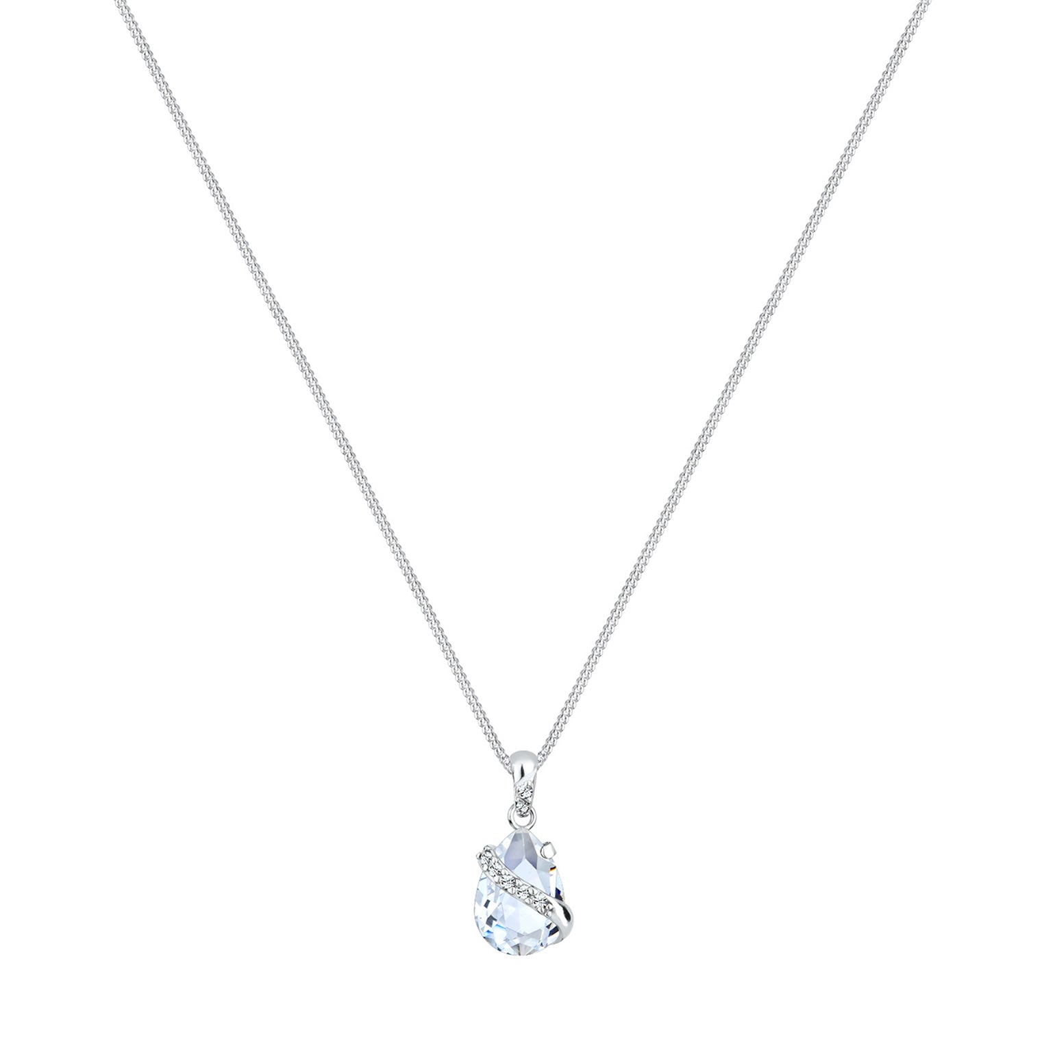 White Perhiasan Wanita Perak Asli - Silver Kalung Drop Crystal