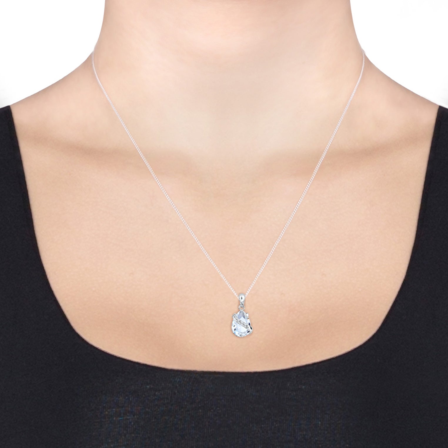 White Perhiasan Wanita Perak Asli - Silver Kalung Drop Crystal