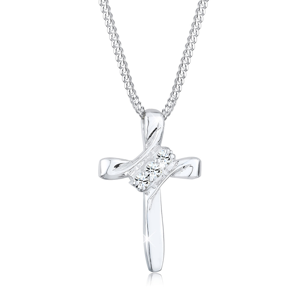 Silver Perhiasan Wanita Perak Asli - Silver Kalung  Cross Religion Crystals
