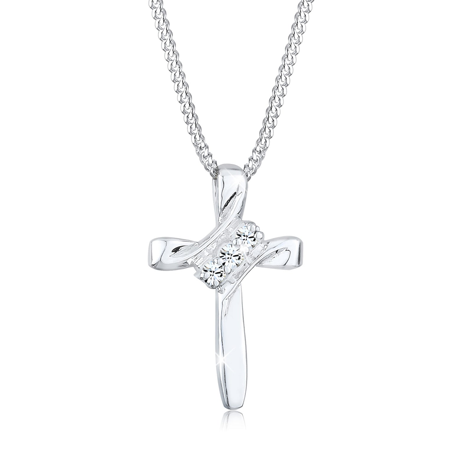 Silver Perhiasan Wanita Perak Asli - Silver Kalung  Cross Religion Crystals