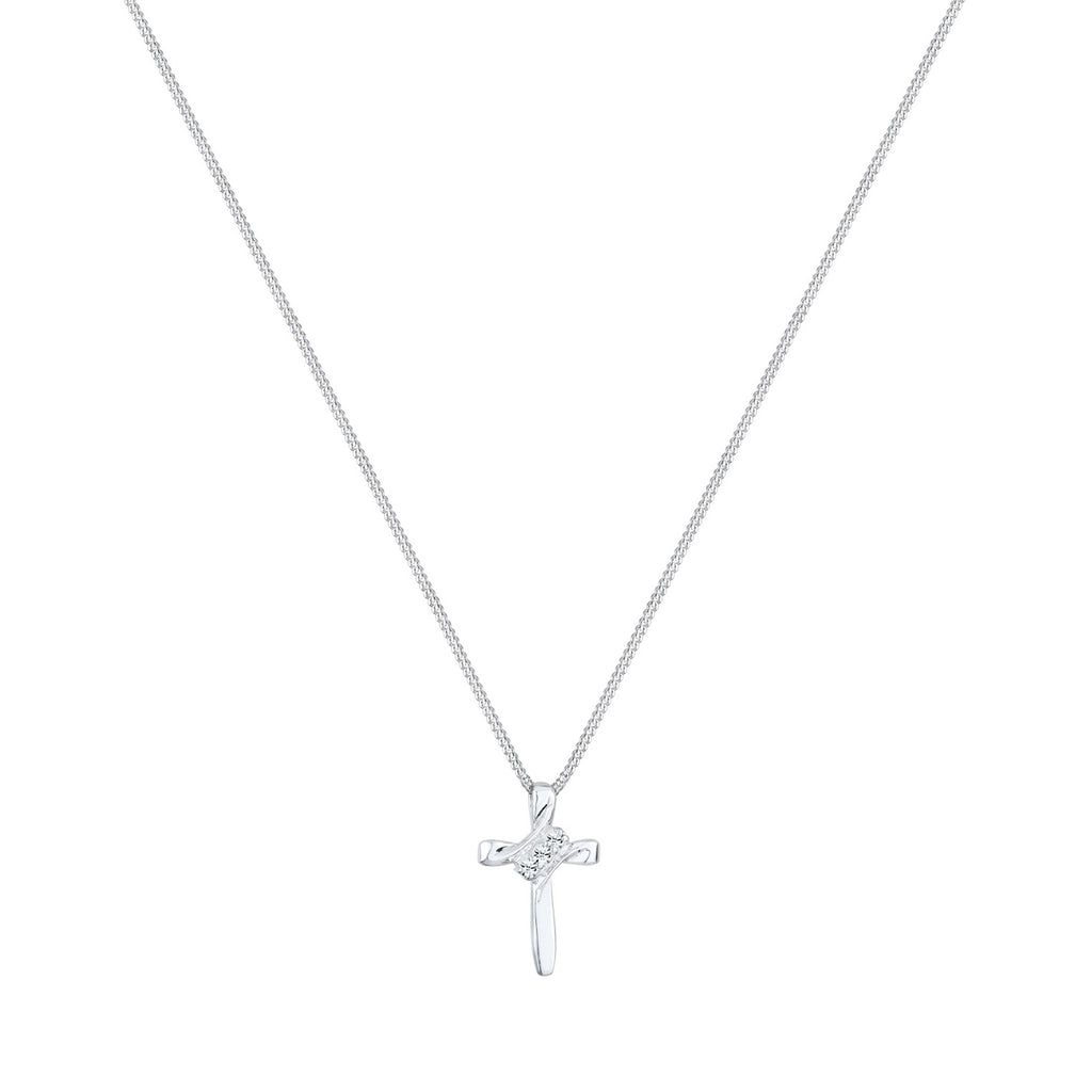 Silver Perhiasan Wanita Perak Asli - Silver Kalung  Cross Religion Crystals