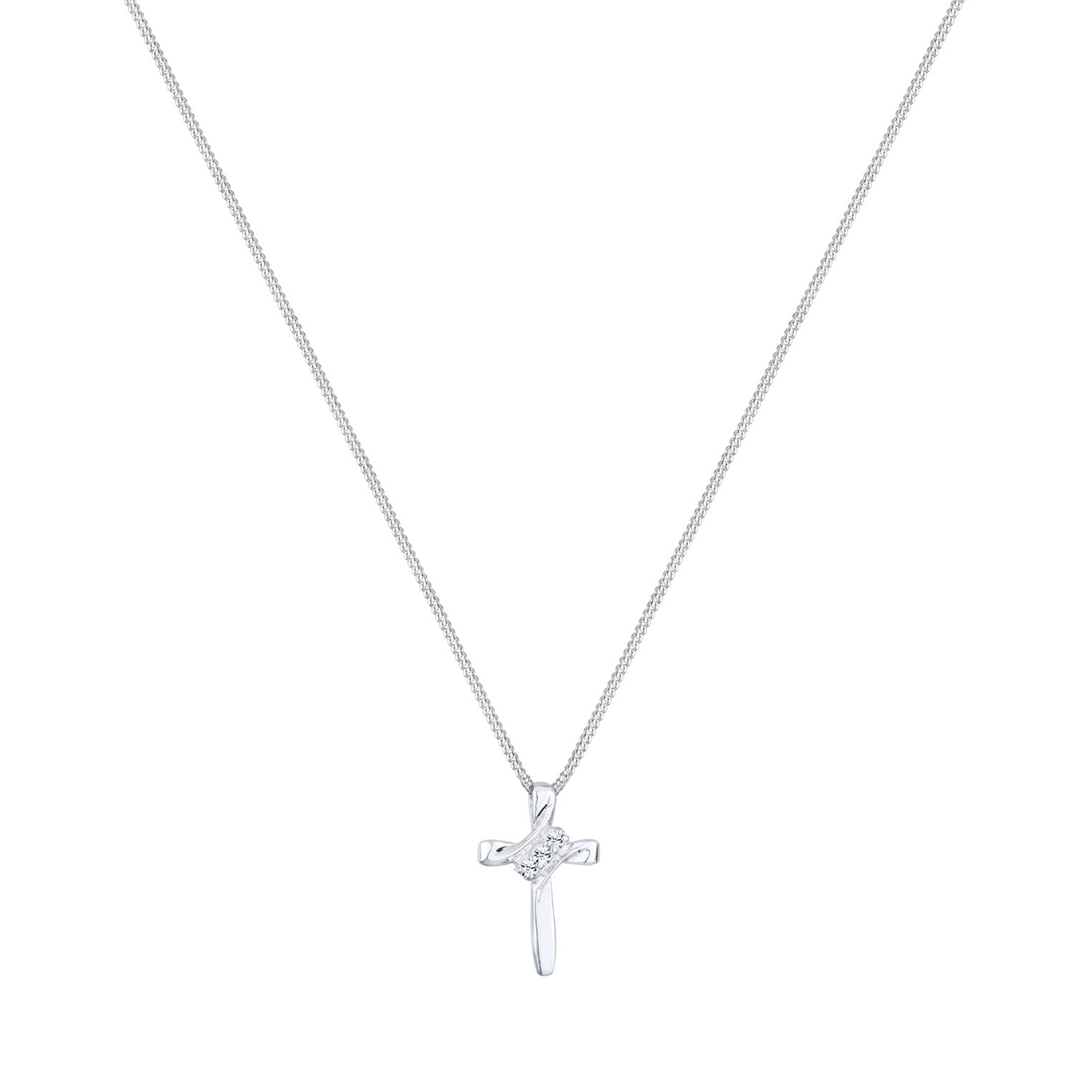 Silver Perhiasan Wanita Perak Asli - Silver Kalung  Cross Religion Crystals