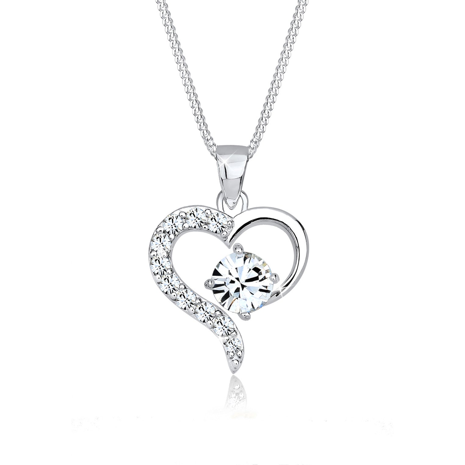 Silver Perhiasan Wanita Perak Asli - Silver Kalung   Heart Love Crystals